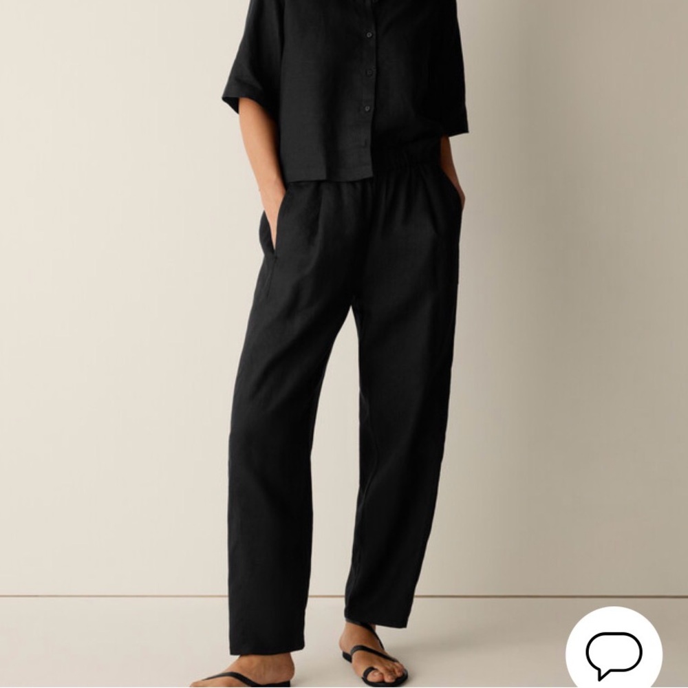 Eileen Fisher Organic Black Linen Barrel Pants Size S
